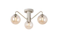 Novo 49cm Semi-Flush Ceiling Light, 3 x G9, Painted Beige/Antique Brass/Amber Smooth Round Glass