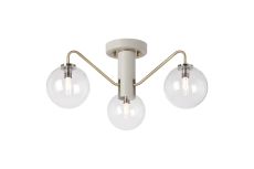 Novo 49cm Semi-Flush Ceiling Light, 3 x G9, Painted Beige/Antique Brass/Clear Smooth Round Glass