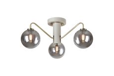 Novo 49cm Semi-Flush Ceiling Light, 3 x G9, Painted Beige/Antique Brass/Smoke Smooth Round Glass