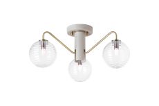 Novo 49cm Semi-Flush Ceiling Light, 3 x G9, Painted Beige/Antique Brass/Clear Ribbed Round Glass