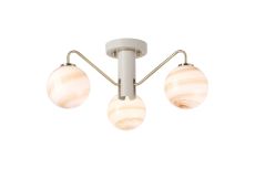 Novo 49cm Semi-Flush Ceiling Light, 3 x G9, Painted Beige/Antique Brass/Brown Round Marble Effect Glass