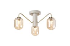 Novo 49cm Semi-Flush Ceiling Light, 3 x G9, Painted Beige/Antique Brass/Amber Smooth Tubular Glass