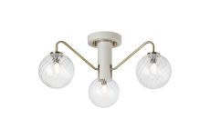 Novo 49cm Semi-Flush Ceiling Light, 3 x G9, Painted Beige/Antique Brass/Clear Swirl Round Glass