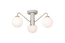 Novo 49cm Semi-Flush Ceiling Light, 3 x G9, Painted Beige/Antique Brass/Opal Round Segment Glass