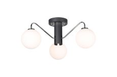Novo 49cm Semi-Flush Ceiling Light, 3 x G9, Graphite/Chrome/Opal Smooth Round Glass