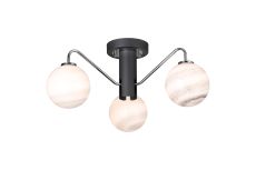 Novo 49cm Semi-Flush Ceiling Light, 3 x G9, Graphite/Chrome/Grey Round Marble Effect Glass