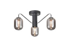 Novo 49cm Semi-Flush Ceiling Light, 3 x G9, Graphite/Chrome/Smoke Smooth Tubular Glass