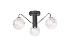 Novo 49cm Semi-Flush Ceiling Light, 3 x G9, Graphite/Chrome/Clear Dune Effect Round Glass
