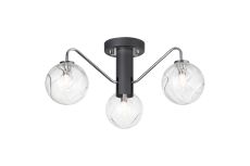 Novo 49cm Semi-Flush Ceiling Light, 3 x G9, Graphite/Chrome/Clear Waved Round Glass