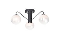 Novo 49cm Semi-Flush Ceiling Light, 3 x G9, Graphite/Chrome/White Two-Tone Snow Specks Round Glass