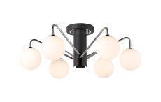 Novo 65cm Semi-Flush Ceiling Light, 6 x G9, Graphite/Chrome/Opal Smooth Round Glass
