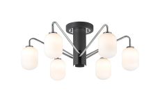 Novo 65cm Semi-Flush Ceiling Light, 6 x G9, Graphite/Chrome/Opal Smooth Tubular Glass