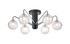 Novo 65cm Semi-Flush Ceiling Light, 6 x G9, Graphite/Chrome/Clear Dune Effect Round Glass