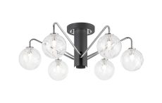 Novo 65cm Semi-Flush Ceiling Light, 6 x G9, Graphite/Chrome/Clear Waved Round Glass