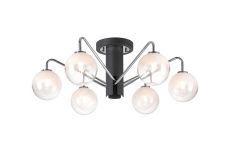 Novo 65cm Semi-Flush Ceiling Light, 6 x G9, Graphite/Chrome/White Two-Tone Snow Specks Round Glass