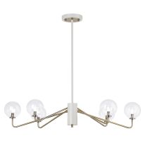 Novo 87cm Multi Height Pendant, 6 x G9, Painted Beige/Antique Brass/Clear Smooth Round Glass