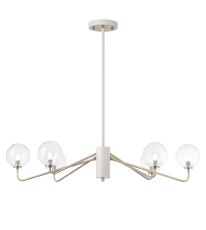Novo 87cm Multi Height Pendant, 6 x G9, Painted Beige/Antique Brass/Clear Ribbed Round Glass