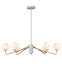 Novo 87cm Multi Height Pendant, 6 x G9, Painted Beige/Antique Brass/Brown Round Marble Effect Glass
