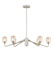 Novo 87cm Multi Height Pendant, 6 x G9, Painted Beige/Antique Brass/Amber Smooth Tubular Glass