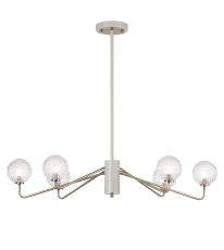 Novo 87cm Multi Height Pendant, 6 x G9, Painted Beige/Antique Brass/Clear Cross Pattern Round Glass