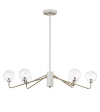 Novo 87cm Multi Height Pendant, 6 x G9, Painted Beige/Antique Brass/Clear Swirl Round Glass