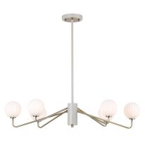 Novo 87cm Multi Height Pendant, 6 x G9, Painted Beige/Antique Brass/Opal Round Segment Glass