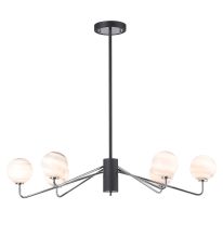 Novo 87cm Multi Height Pendant, 6 x G9, Graphite/Chrome/Grey Round Marble Effect Glass