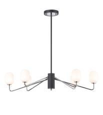 Novo 87cm Multi Height Pendant, 6 x G9, Graphite/Chrome/Opal Smooth Tubular Glass