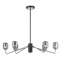 Novo 87cm Multi Height Pendant, 6 x G9, Graphite/Chrome/Smoke Smooth Tubular Glass