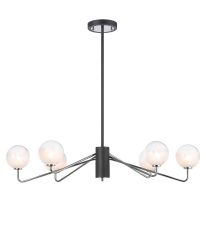 Novo 87cm Multi Height Pendant, 6 x G9, Graphite/Chrome/White Two-Tone Snow Specks Round Glass