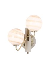 Novo Wall Light Switched, 2 x G9, Painted Beige/Antique Brass/Brown Round Marble Effect Glass