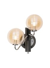 Novo Wall Light Switched, 2 x G9, Graphite/Chrome/Amber Ribbed Round Glass