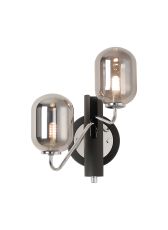 Novo Wall Light Switched, 2 x G9, Graphite/Chrome/Smoke Smooth Tubular Glass