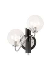 Novo Wall Light Switched, 2 x G9, Graphite/Chrome/Clear Waved Round Glass