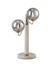 Novo Table Lamp Switched, 2 x G9, Painted Beige/Antique Brass/Smoke Smooth Round Glass