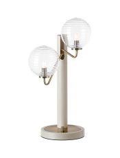 Novo Table Lamp Switched, 2 x G9, Painted Beige/Antique Brass/Clear Ribbed Round Glass