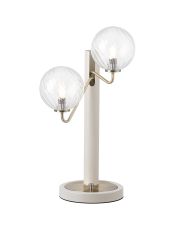Novo Table Lamp Switched, 2 x G9, Painted Beige/Antique Brass/Clear Swirl Round Glass
