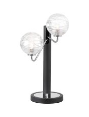 Novo Table Lamp Switched, 2 x G9, Graphite/Chrome/Clear Dune Effect Round Glass