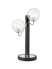 Novo Table Lamp Switched, 2 x G9, Graphite/Chrome/Clear Waved Round Glass