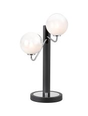 Novo Table Lamp Switched, 2 x G9, Graphite/Chrome/White Two-Tone Snow Specks Round Glass
