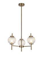 Gualtier 55cm Multi Height Pendant, 3 x G9, Antique Brass/Clear Glass