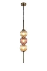 Gualtier 15cm Pendant, 3 x G9, Antique Brass/Amber/Blush Pink Glass