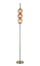 Gualtier Floor Lamp, 3 x G9, Antique Brass/Amber/Blush Pink Glass