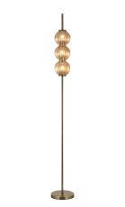 Gualtier Floor Lamp, 3 x G9, Antique Brass/Amber Glass