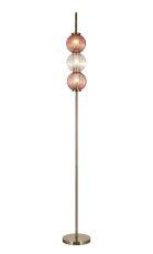 Gualtier Floor Lamp, 3 x G9, Antique Brass/Light Iridescent/Blush Pink Glass