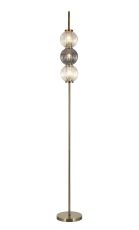 Gualtier Floor Lamp, 3 x G9, Antique Brass/Light Iridescent/Smoke Glass