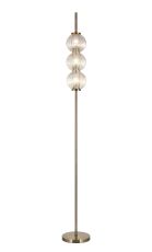 Gualtier Floor Lamp, 3 x G9, Antique Brass/Light Iridescent Glass