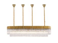Vita 180 x 40cm Linear Pendant With Bell Cup, 9 Light E14, Brass/Clear Sculpted Glass, Item Weight: 44kg