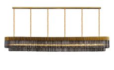 Vita 300 x 40cm Linear Pendant, 16 Light E14, Brass/Smoked Sculpted Glass, Item Weight: 80kg