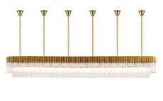 Vita 300 x 40cm Linear Pendant With Bell Cup, 16 Light E14, Brass/Clear Sculpted Glass, Item Weight: 73kg